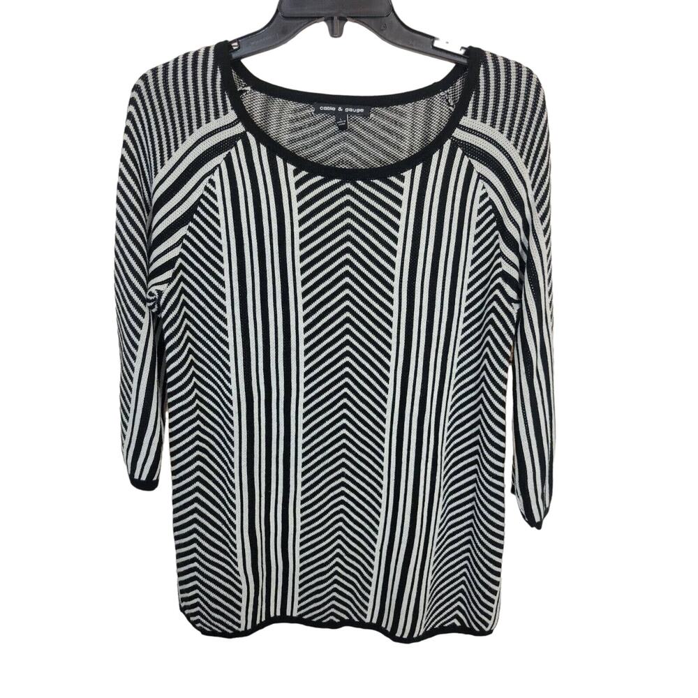 Cable & Gauge Pullover Sweater Stripe Chevron Knit 3/4 Sleeve Women's Size Large